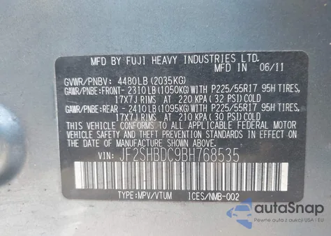 2011 Subaru Forester 2.5X Premium from USA, damaged, VIN JF2SHBDC9BH768535